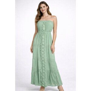 Charlotte Russe Strapless Lace Detail Maxi Dress Sage Green Size M Y2K